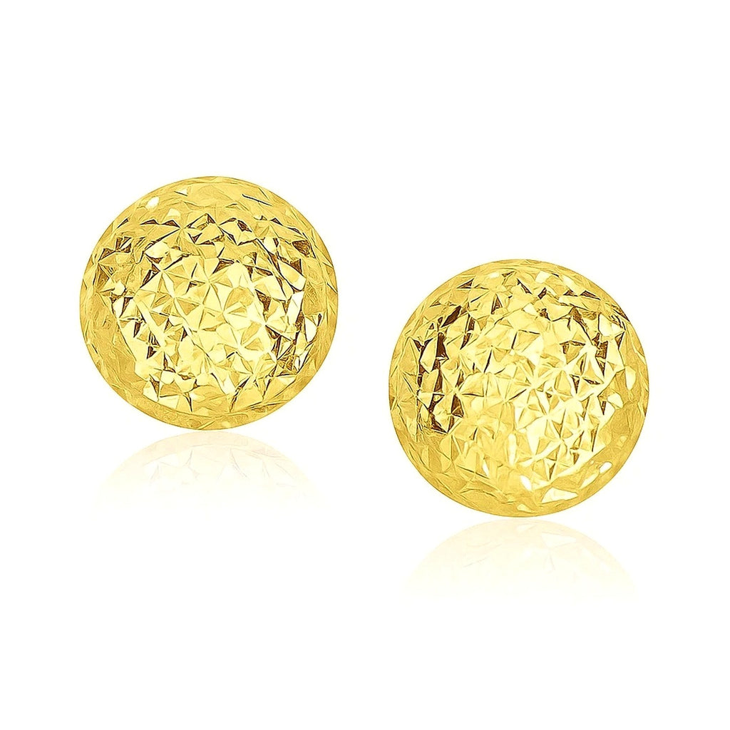 14k Yellow Gold Puff Round Earrings with Diamond Cuts(11mm) - Detail | BIJOLINA