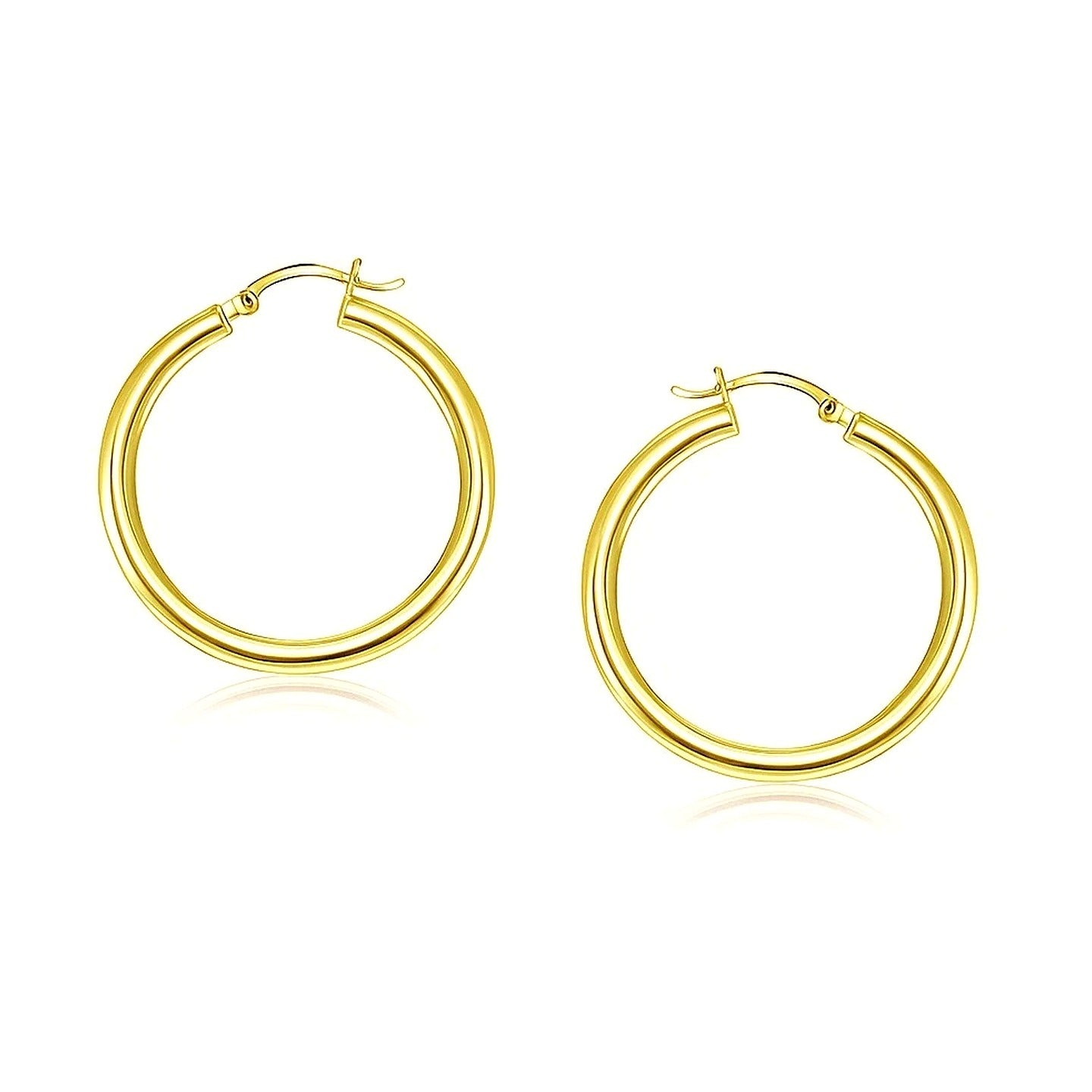 14k Yellow Gold Polished Hoop Earrings (4x25mm) - Angle View | BIJOLINA