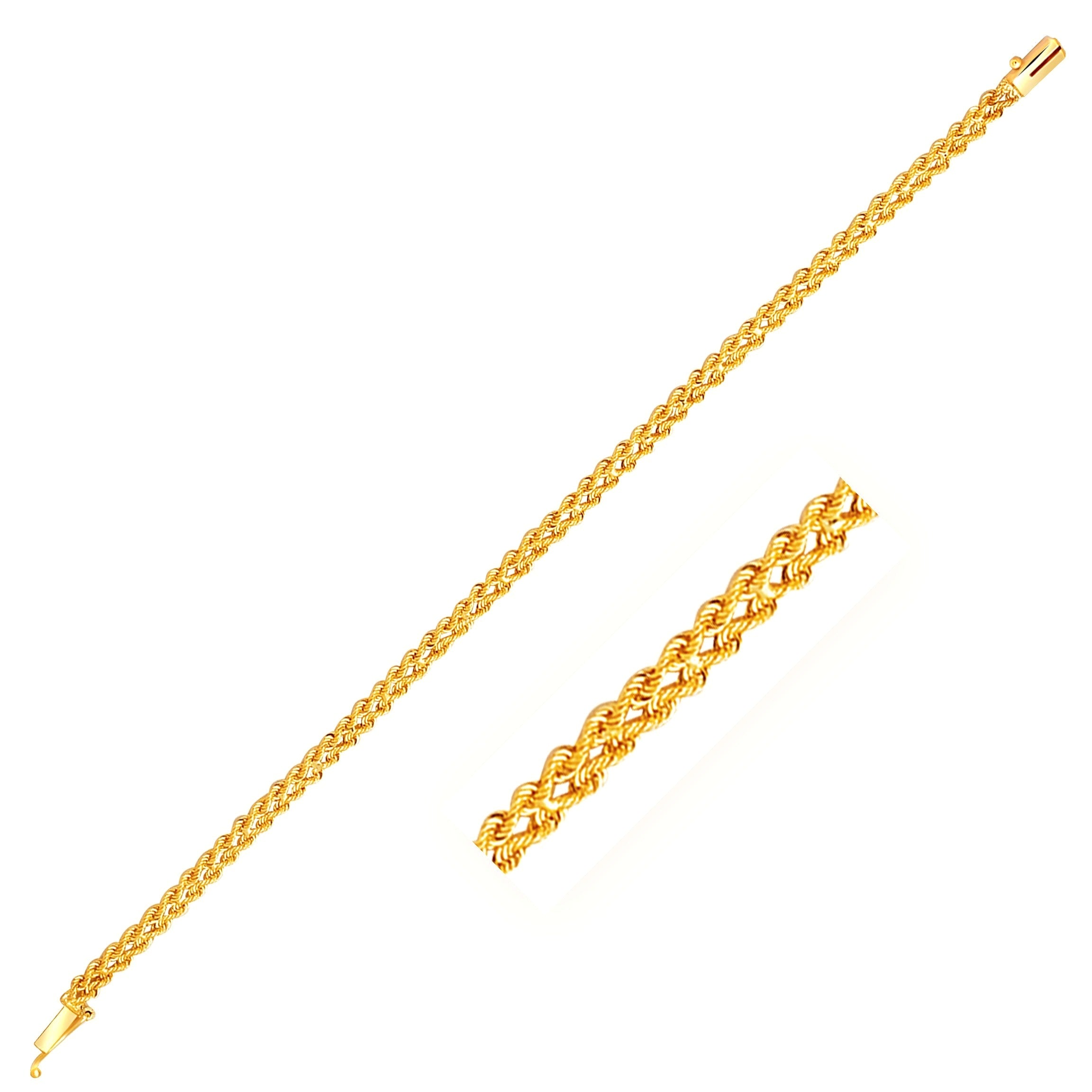 14k Yellow Gold Two Row Rope Bracelet  (3.90 mm) - Angle View | BIJOLINA