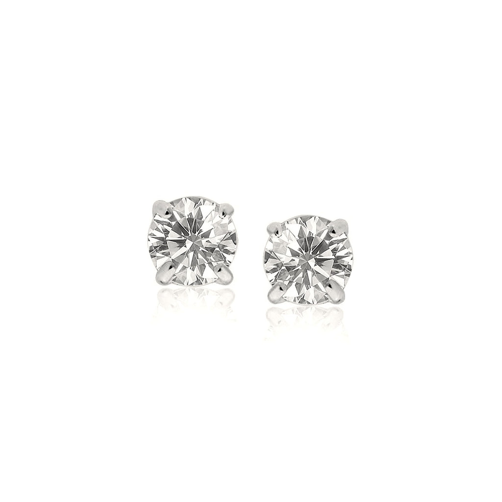 Sterling Silver Faceted White Cubic Zirconia Stud Earrings(4mm) - .925 Sterling Silver - Detail | BIJOLINA