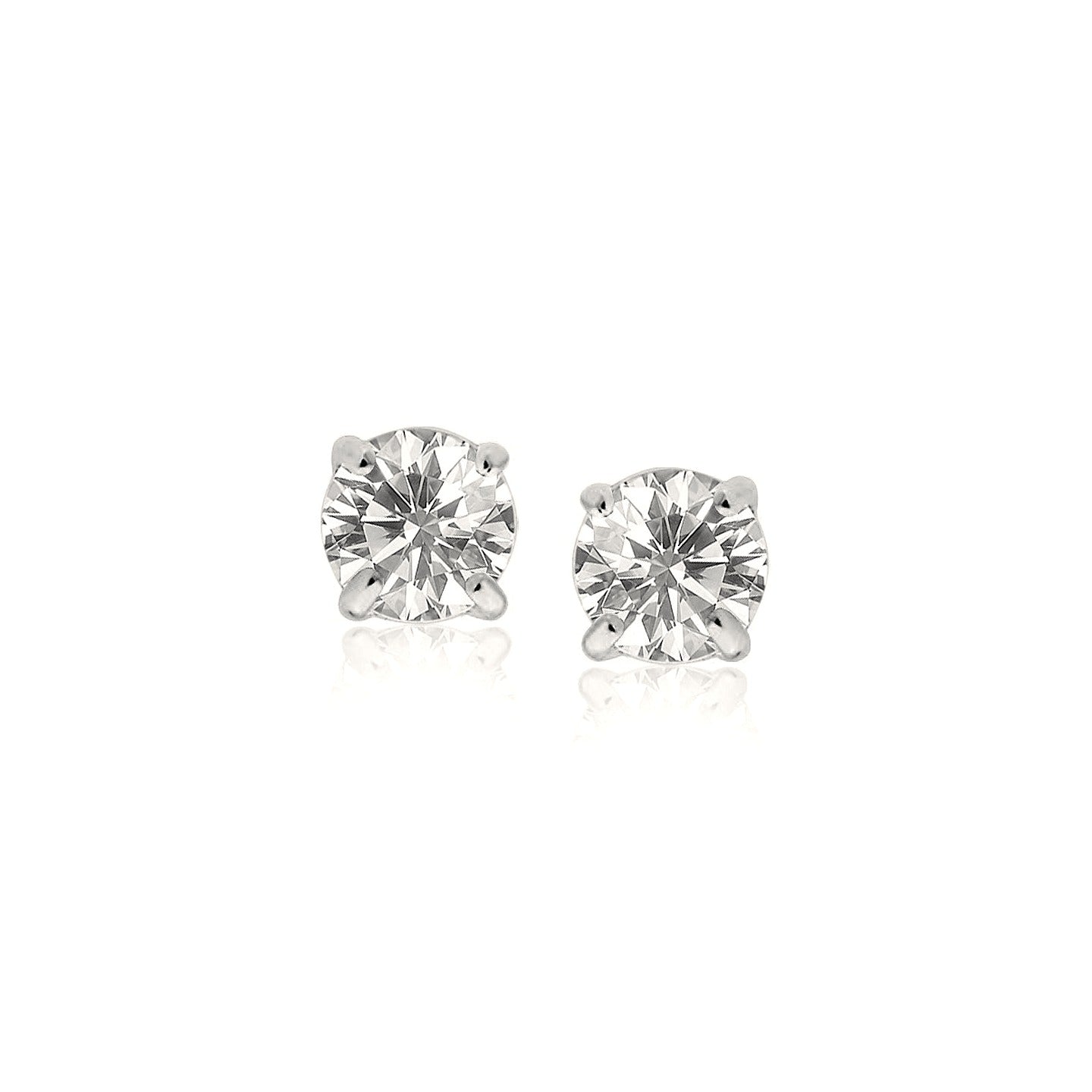Sterling Silver Faceted White Cubic Zirconia Stud Earrings(4mm) - .925 Sterling Silver - Detail | BIJOLINA
