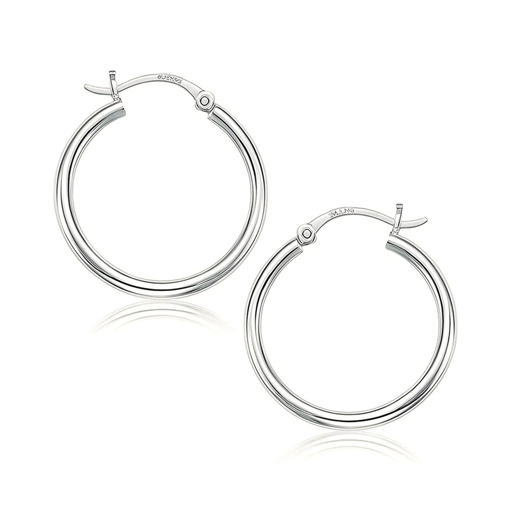 14k White Gold Polished Hoop Earrings (2x25mm) - Angle View | BIJOLINA