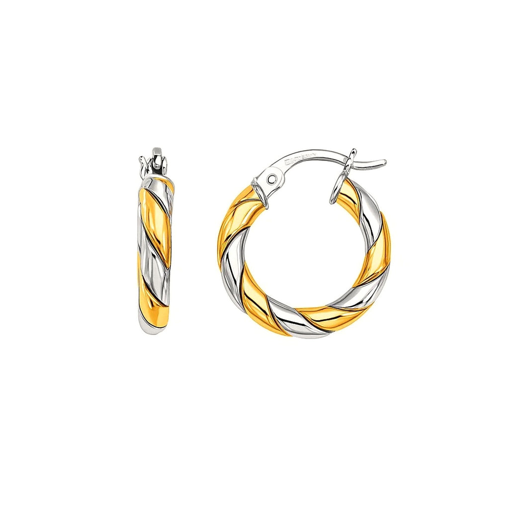 14K Two Tone Gold Twist Hoop Earrings (2.5x15 mm) - Detail | BIJOLINA