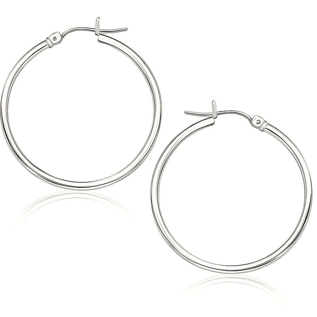 14k White Gold Polished Hoop Earrings (1.5x25mm) - Angle View | BIJOLINA