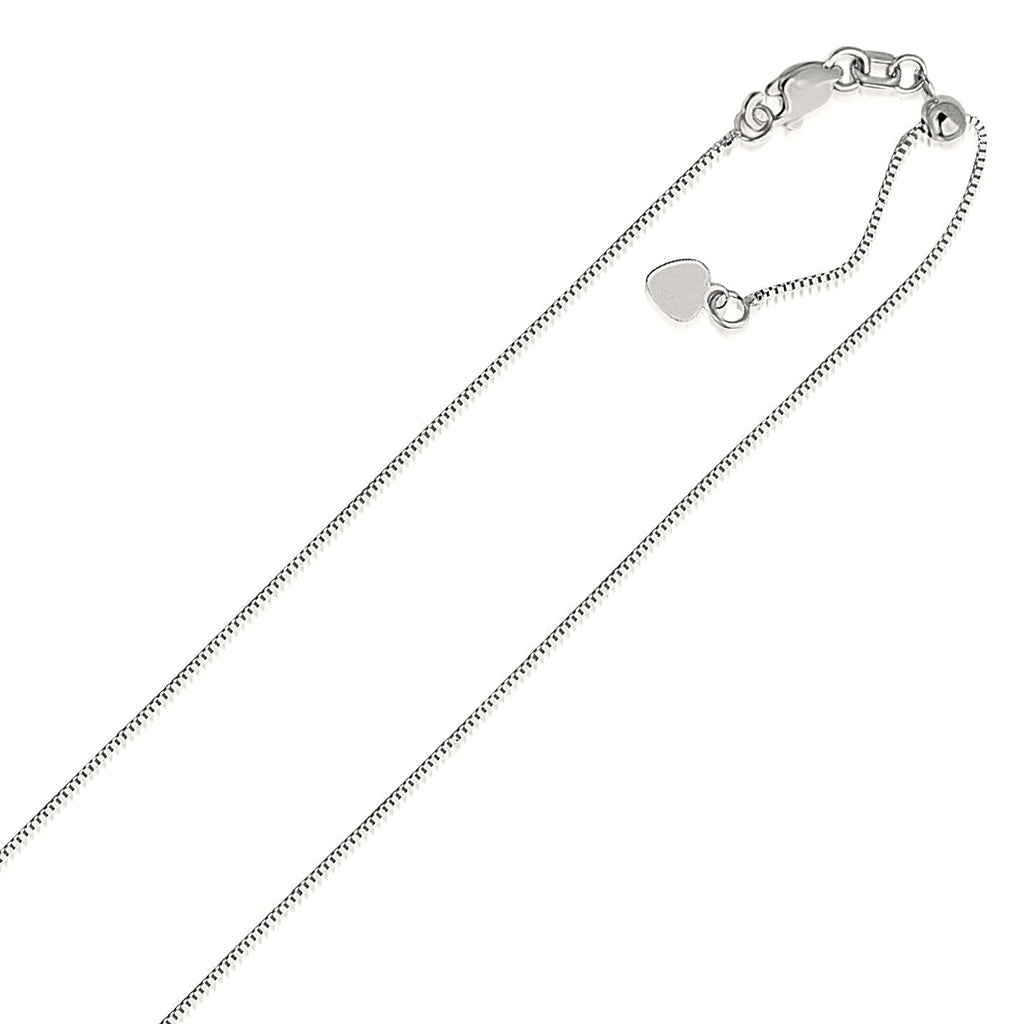 14k White Gold Adjustable Box Chain (0.70 mm) - Angle View | BIJOLINA