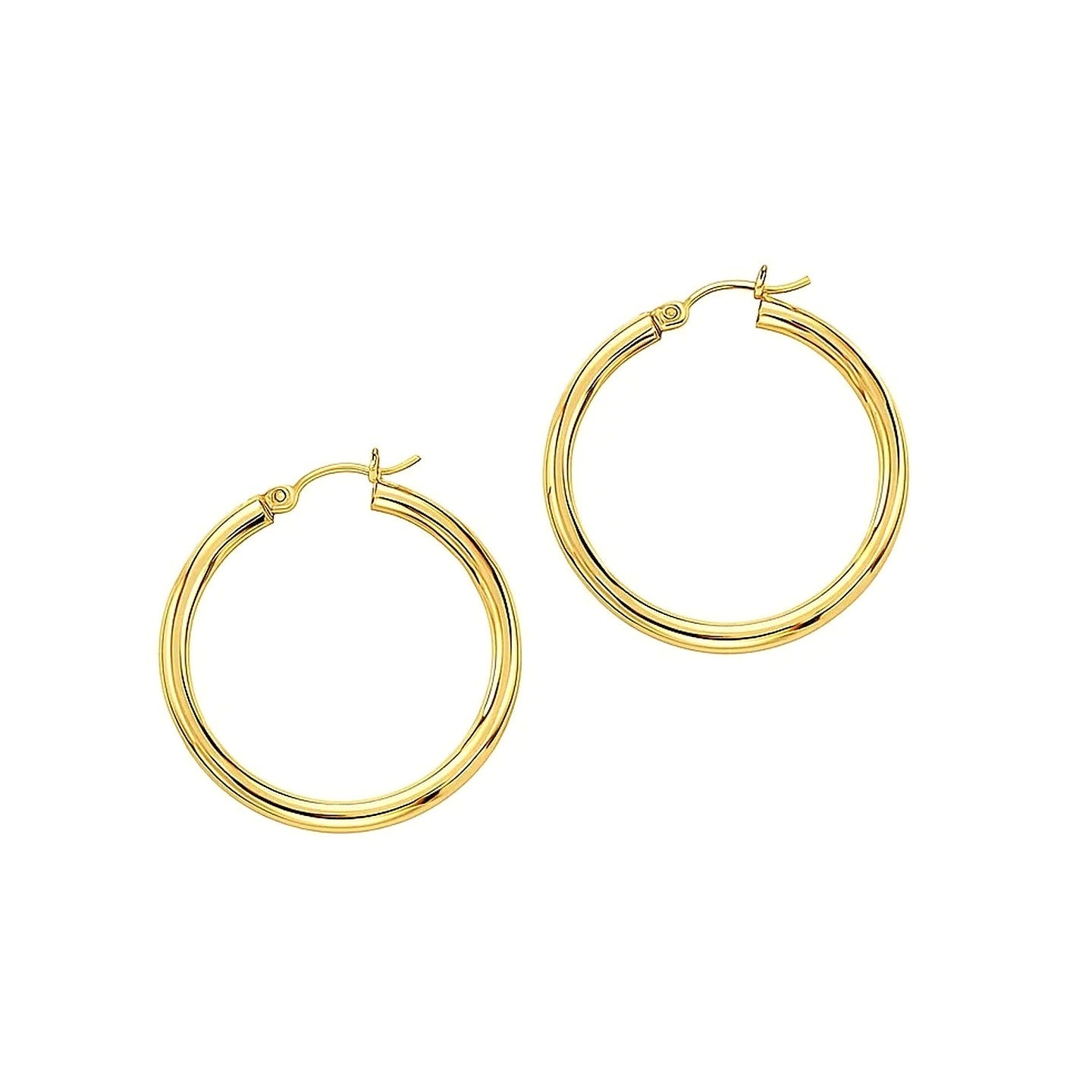 14k Yellow Gold Polished Hoop Earrings (3x30mm) - Angle View | BIJOLINA