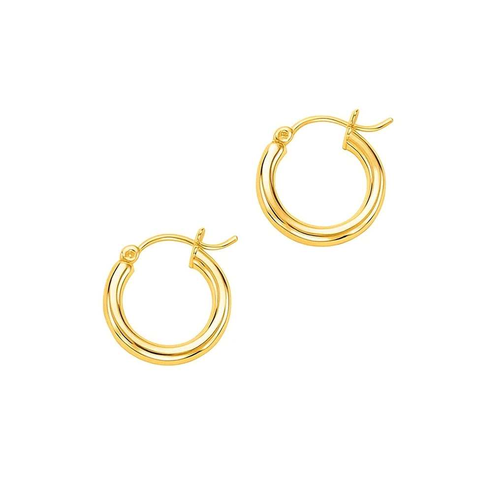 14k Yellow Gold Polished Hoop Earrings (3x15mm) - Side View | BIJOLINA