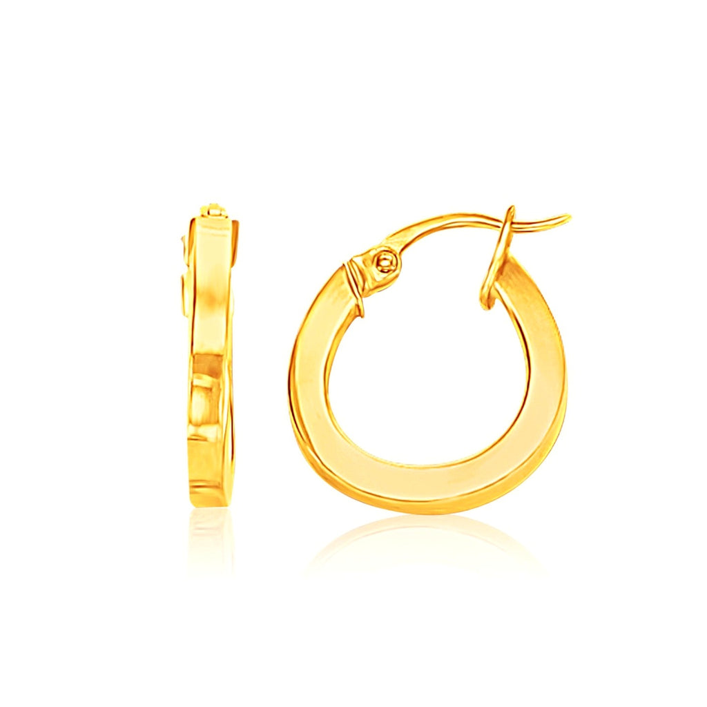 14k Yellow Gold Flat Side Small Hoop Earrings(3x10mm) - Detail | BIJOLINA