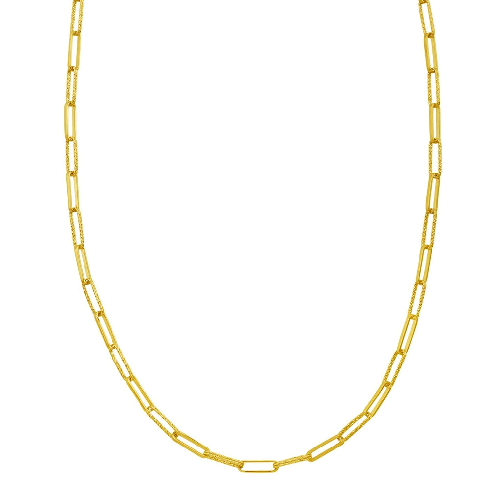 14K Yellow Gold Mini Diamante Paperclip Necklace (3.20 mm) - Close-Up | BIJOLINA