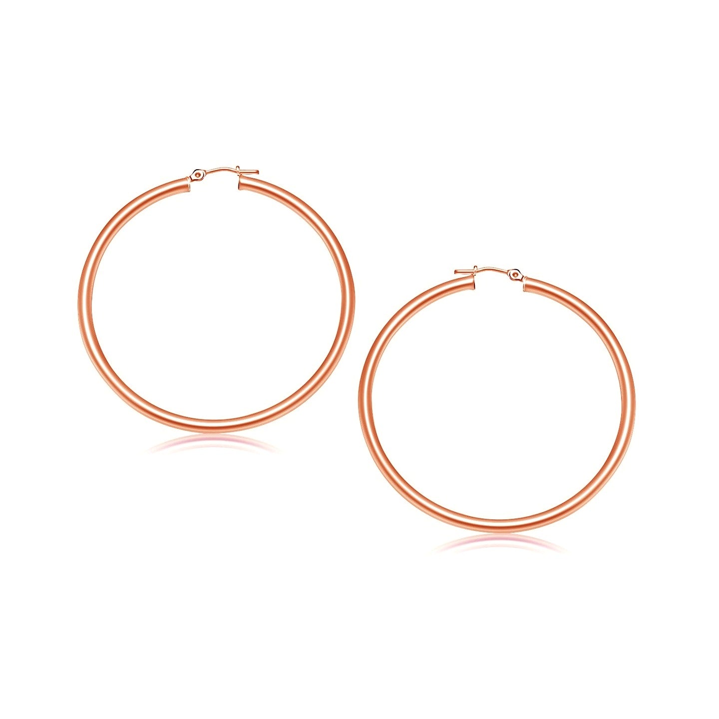14k Rose Gold Polished Hoop Earrings (3x25mm)
