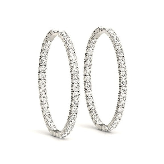 Oval Shape Two Sided Diamond Hoop Earrings in 14k White Gold (2 cttw)